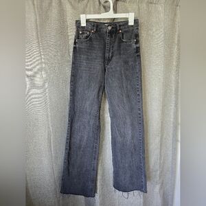 Zara The 90s Full Length Raw Hem Black Jeans Sz 2 (26×32)